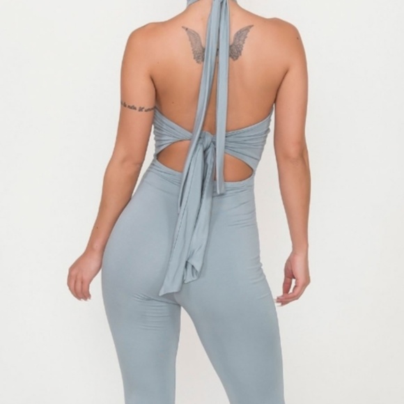 High Neck Halter Stretchy Jumpsuit - Picture 2 of 2